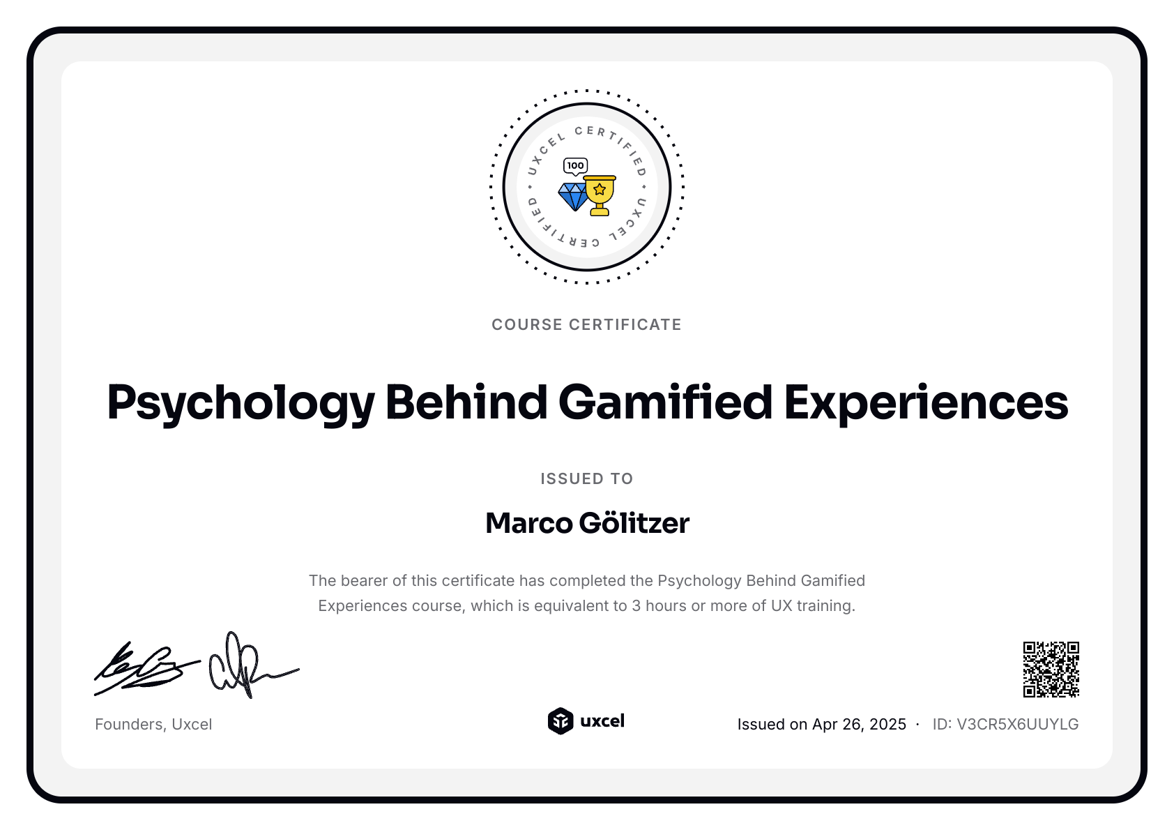 Marco Gölitzer's certificate